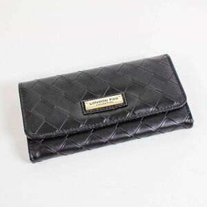 London Fog Black Woven Flap Wallet Organizer